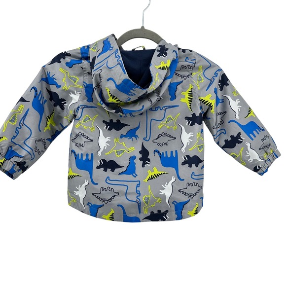 Carter's Dinosaur Print Windbreaker Jacket Kids 2T Gray Blue Raincoaat - Picture 2 of 7